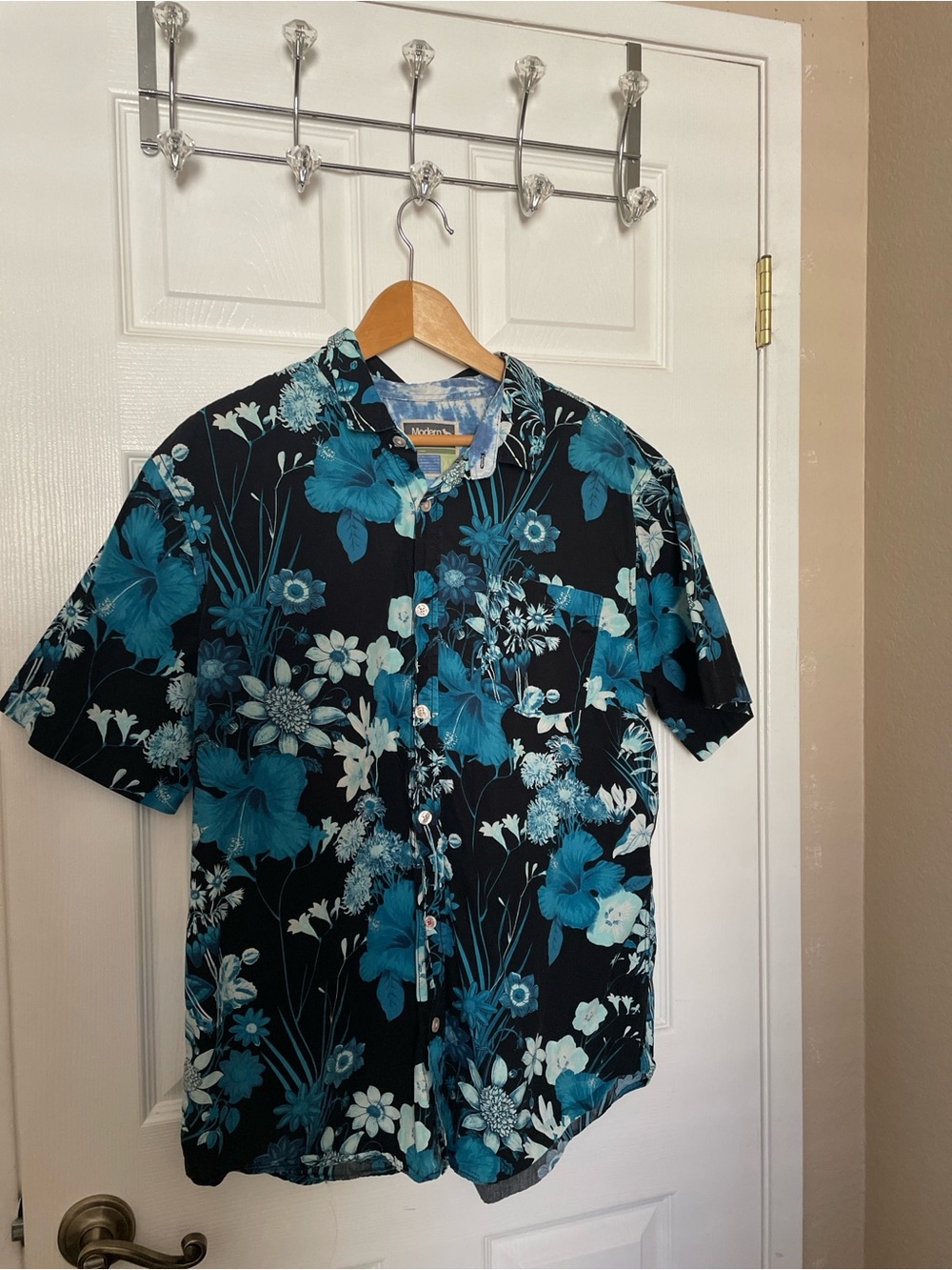 Modern Fit Teal Floral Short-Sleeve Shirt -